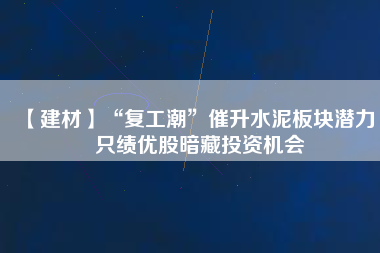 【建材】“復工潮”催升水泥板塊潛力 4只績優(yōu)股暗藏投資機會