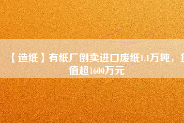 【造紙】有紙廠倒賣進(jìn)口廢紙1.1萬噸，貨值超1600萬元