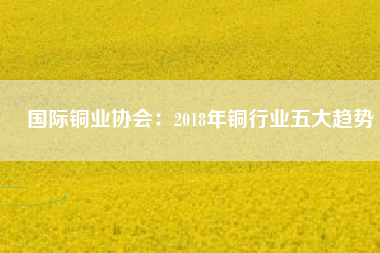 國際銅業(yè)協會：2018年銅行業(yè)五大趨勢