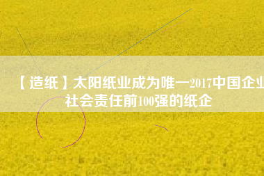 【造紙】太陽紙業(yè)成為唯一2017中國企業(yè)社會責(zé)任前100強(qiáng)的紙企